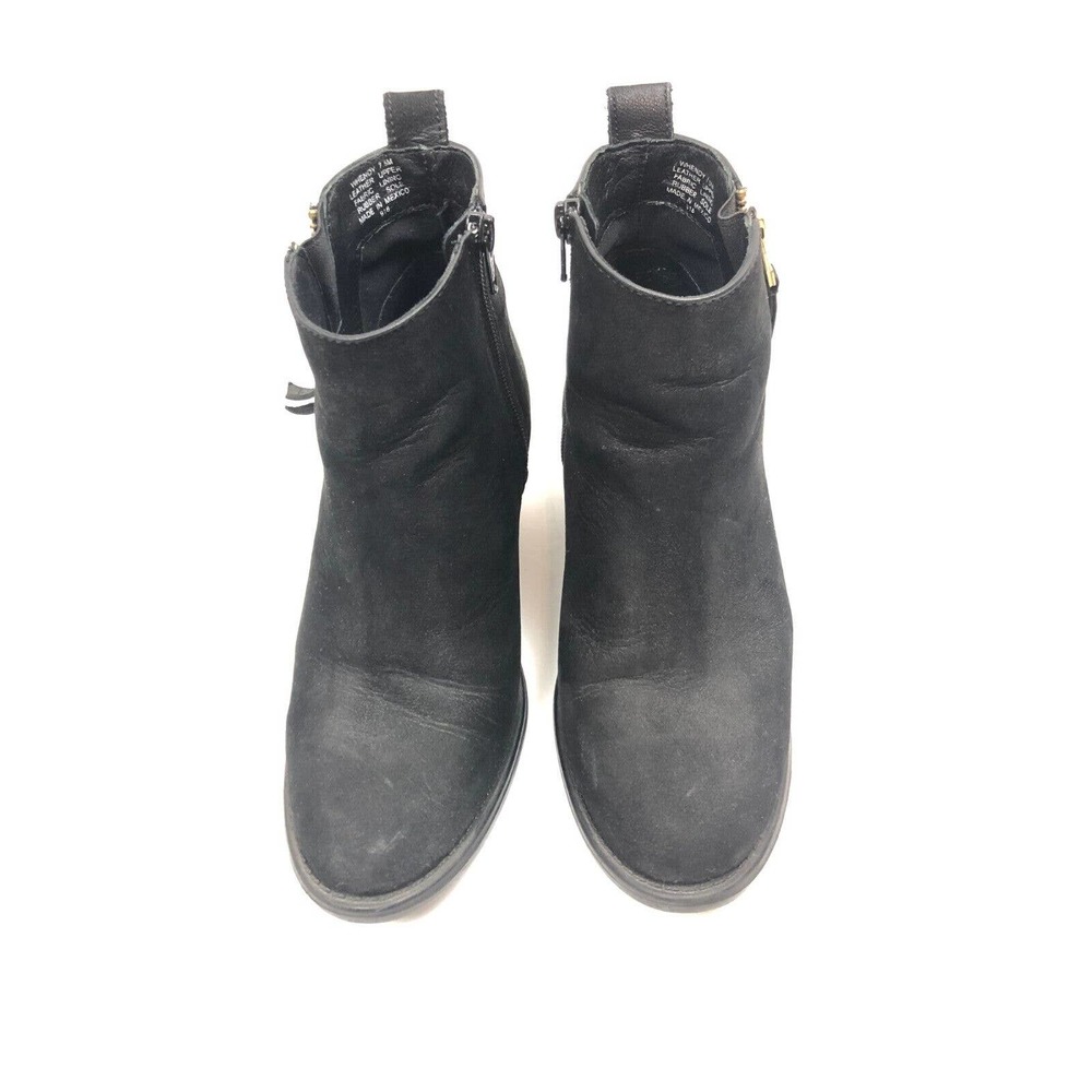 Steve Madden Boots Black Suede Leather Bootie Wood Block Heel 7.5 Gold‎ Details - Picture 4 of 11